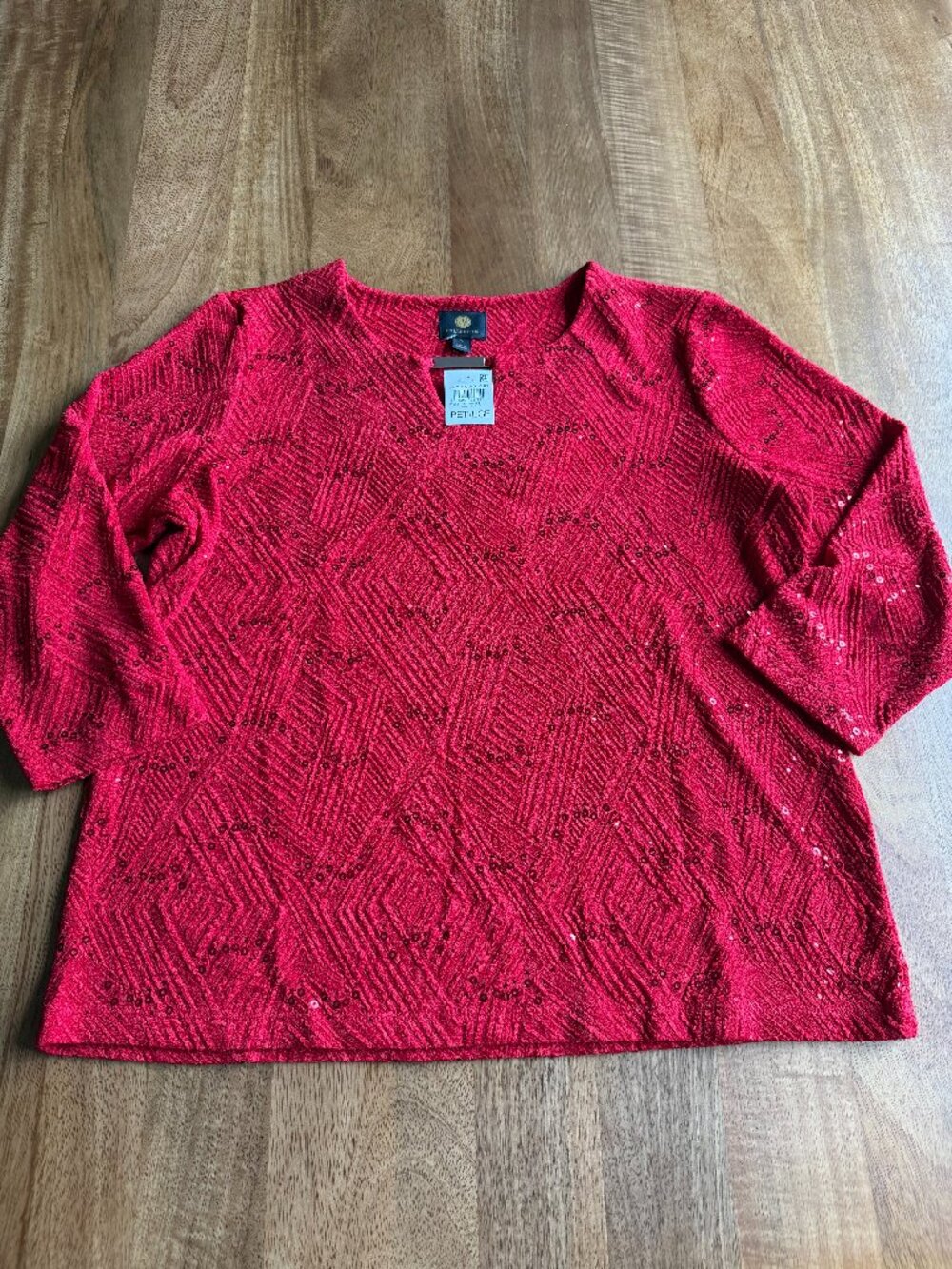 Jm Collection | Jm Collection Red Jacquard Knit Sparkle Top Glam Blouse Size PL